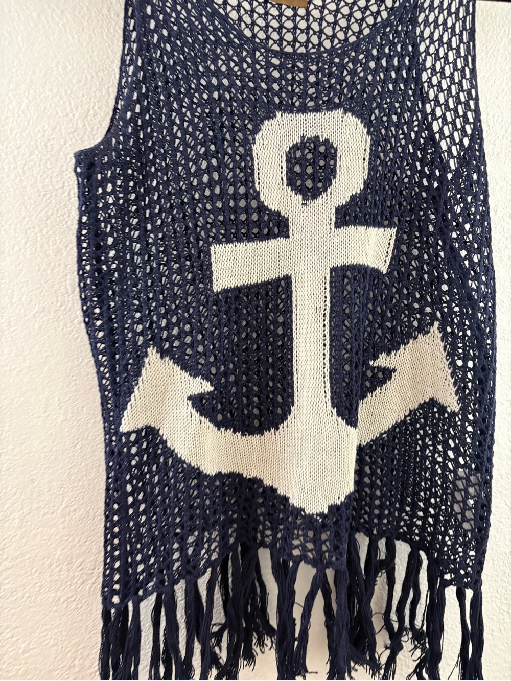 The Classic knit tank top large white anchor graphic against a blue open-mesh S - Picture 2 of 5